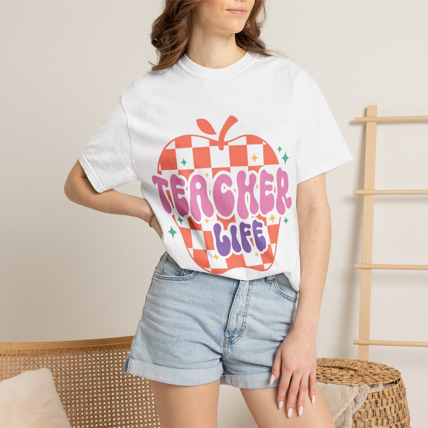 Teacher Life Apple T-Shirt — Retro Checkered Teacher Appreciation Tee