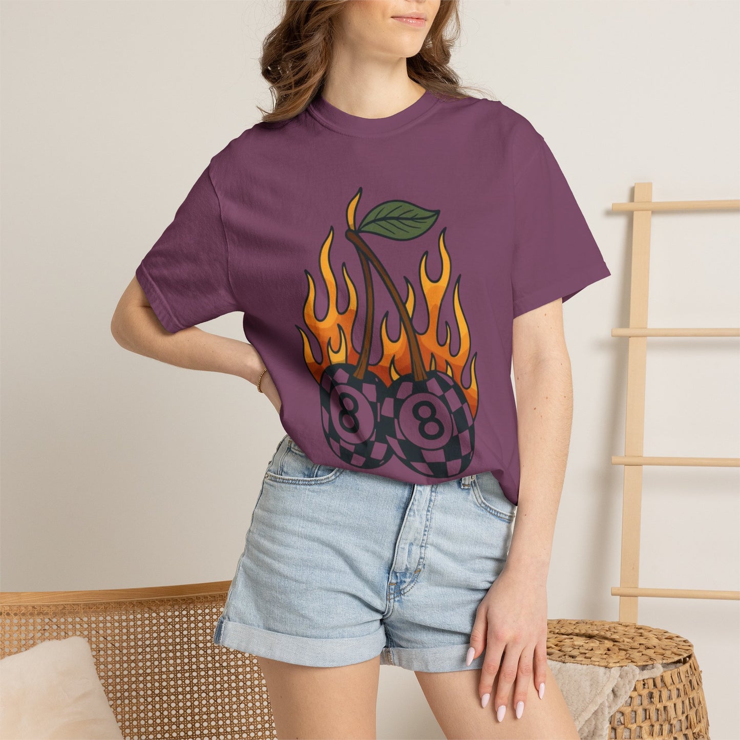 Flaming 8-Ball Cherries T-Shirt | Pool Ball Cherry Graphic