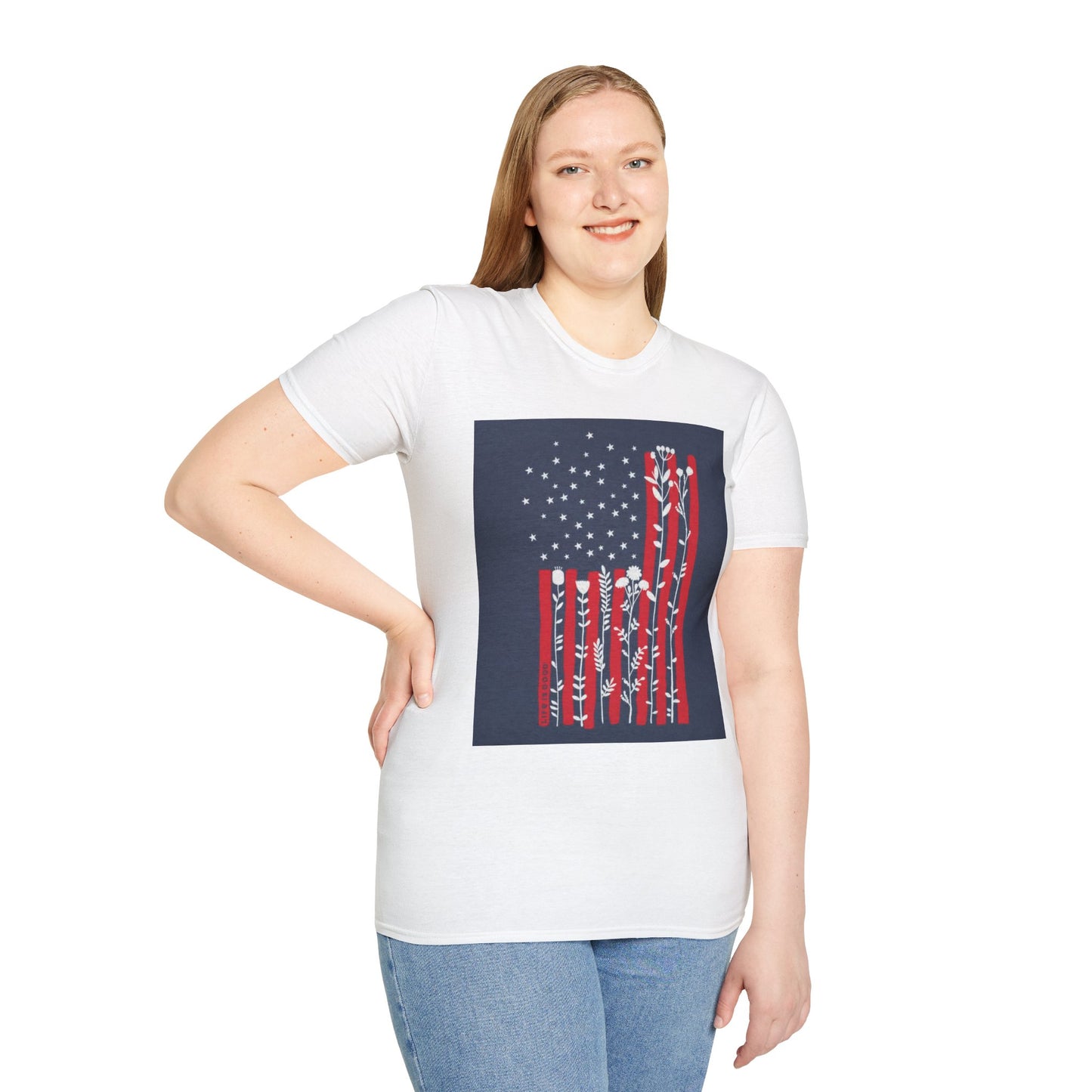American Flag Floral T-Shirt — Patriotic Stars & Stripes Tee