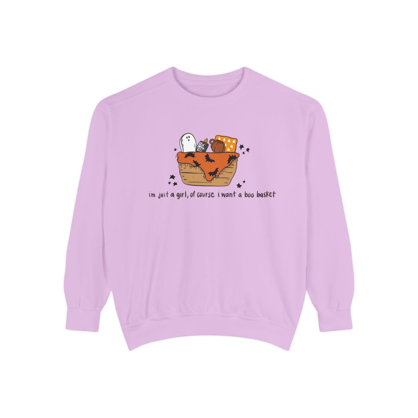 Halloween Boo Basket Sweatshirt — 'I'm not a girl, I swear I meant a boo basket' Cozy Halloween Pullover