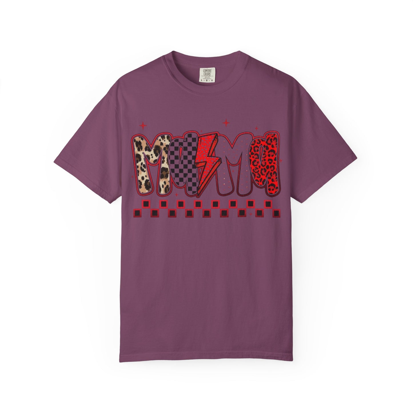 Mama Lightning Bolt Graphic T-Shirt — Playful Leopard & Heart Print