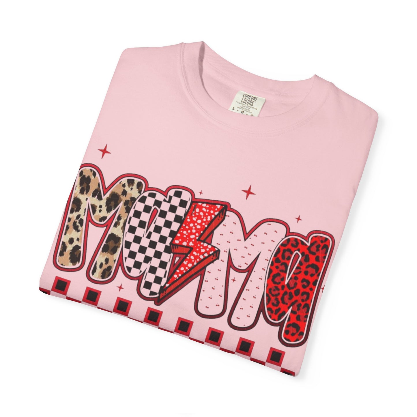 Mama Lightning Bolt Graphic T-Shirt — Playful Leopard & Heart Print