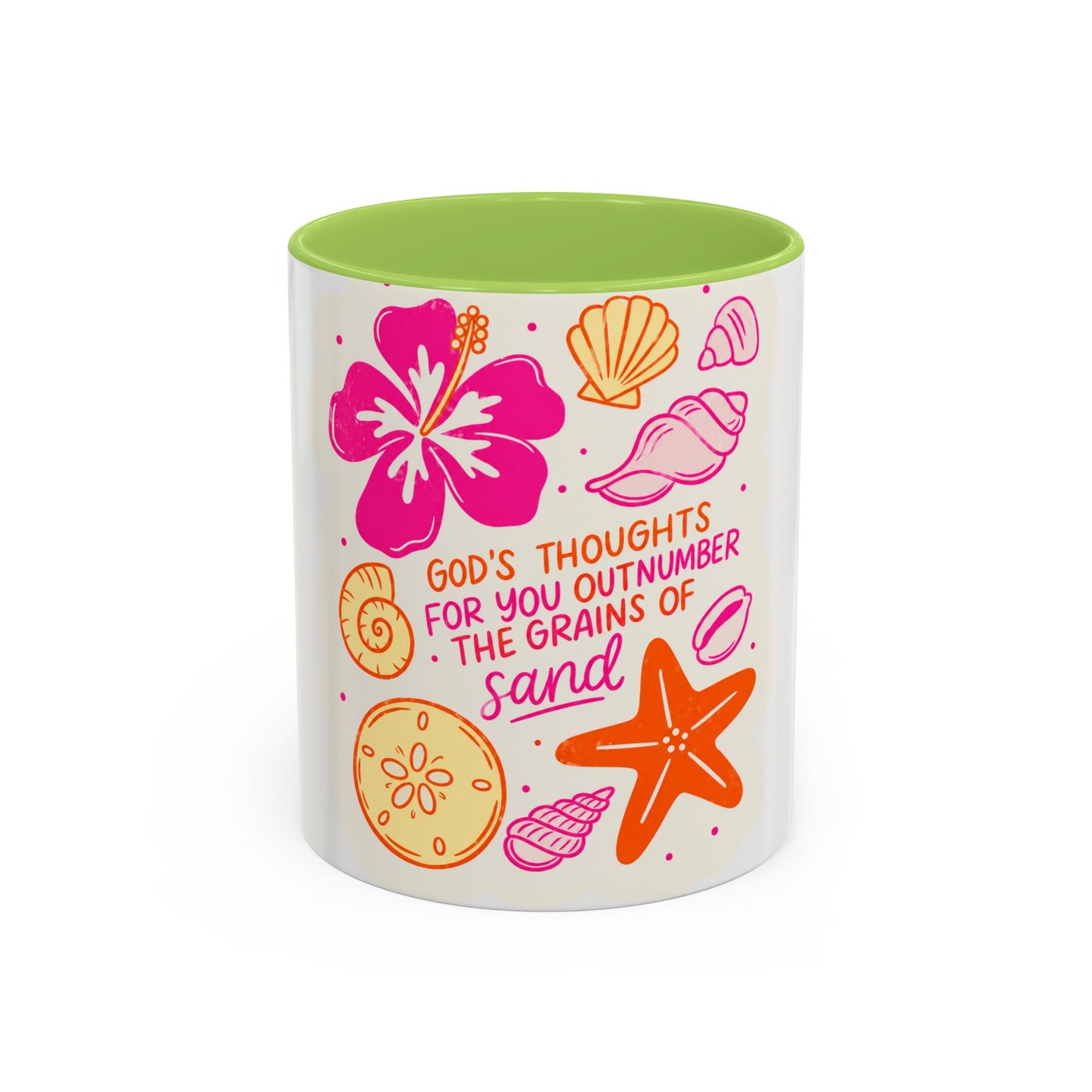 Inspirational Beach Coffee Mug — “God’s Thoughts for You Outnumber the Grains of Sand”