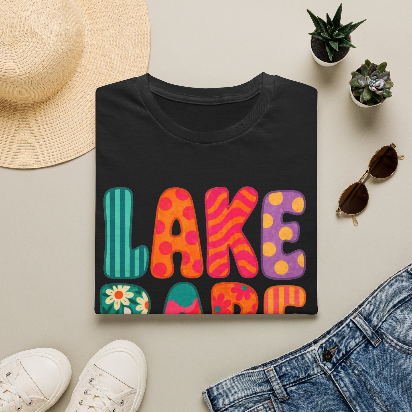 Lake Babe T-Shirt — Retro Floral Colorblock Graphic Tee for Summer & Lake Days
