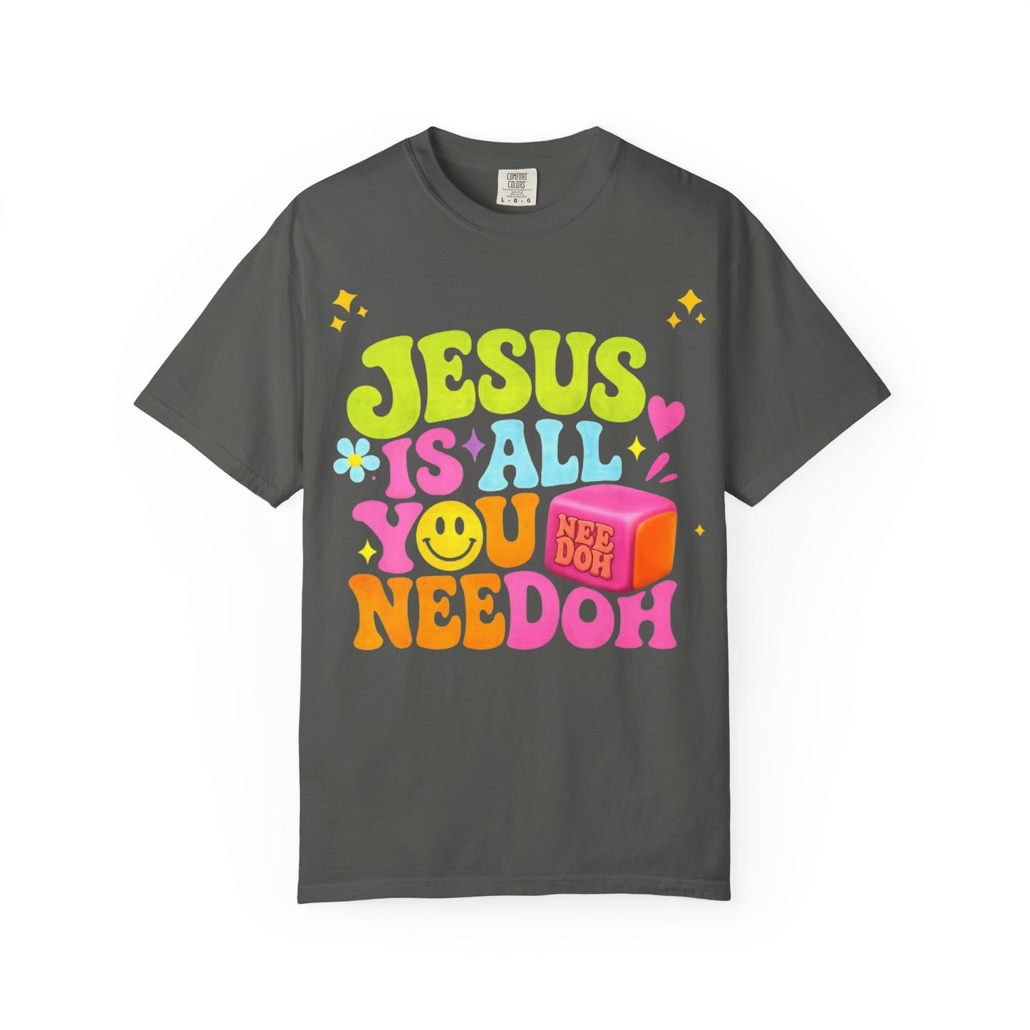 Christian T-Shirt — "Jesus Is All You Need" Colorful Retro Graphic Tee