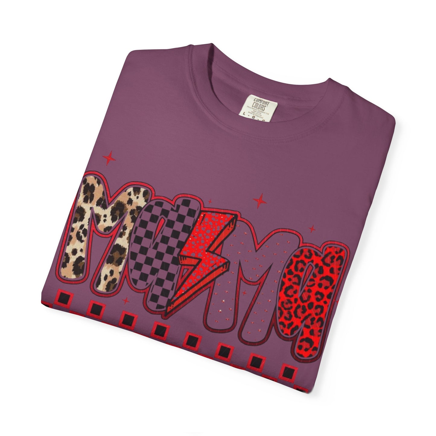 Mama Lightning Bolt Graphic T-Shirt — Playful Leopard & Heart Print