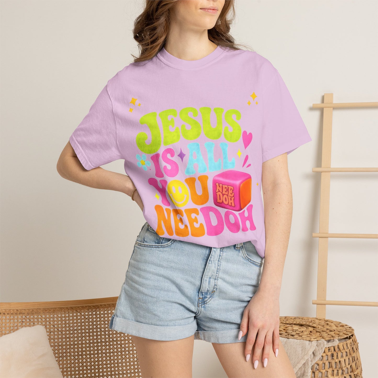 Christian T-Shirt — "Jesus Is All You Need" Colorful Retro Graphic Tee