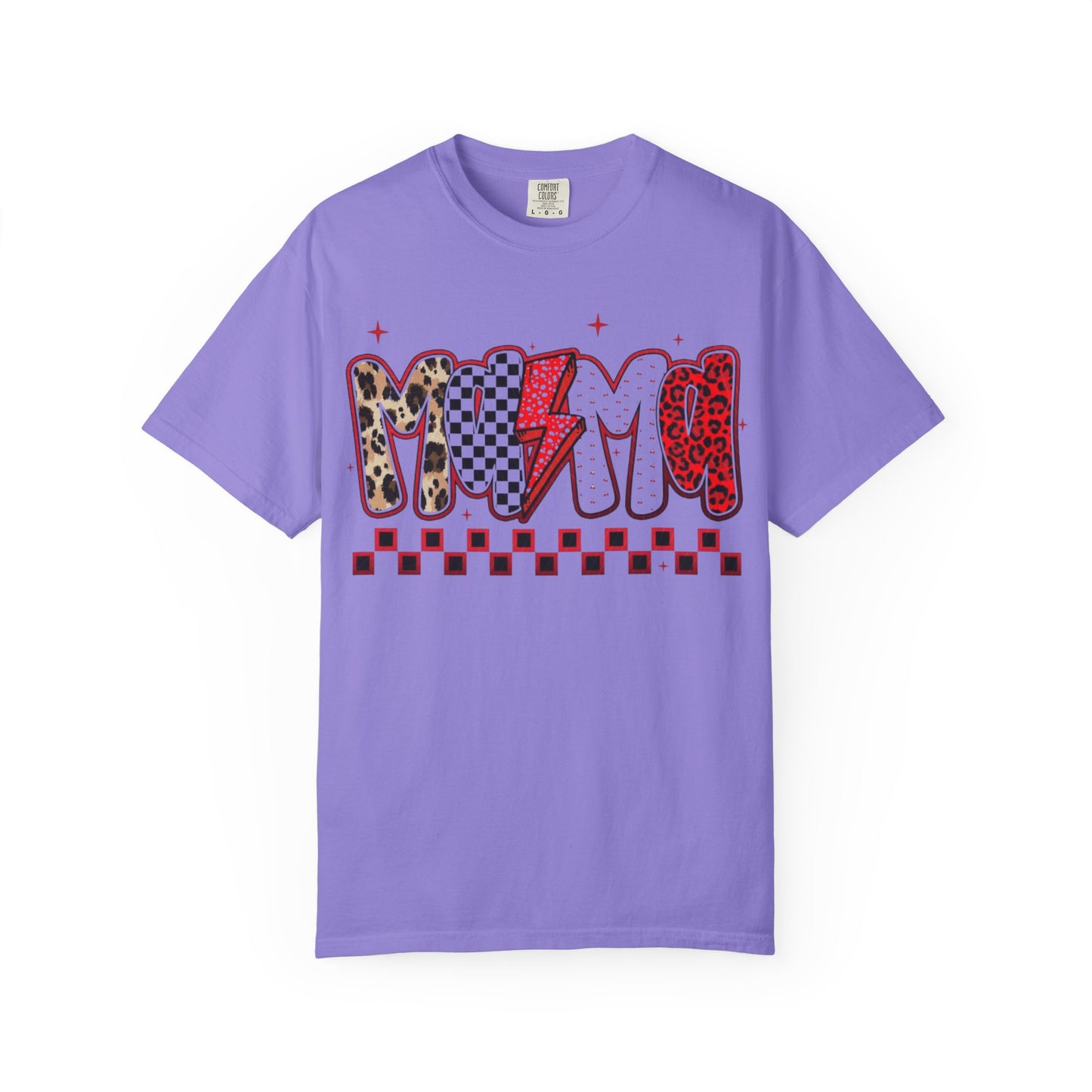 Mama Lightning Bolt Graphic T-Shirt — Playful Leopard & Heart Print