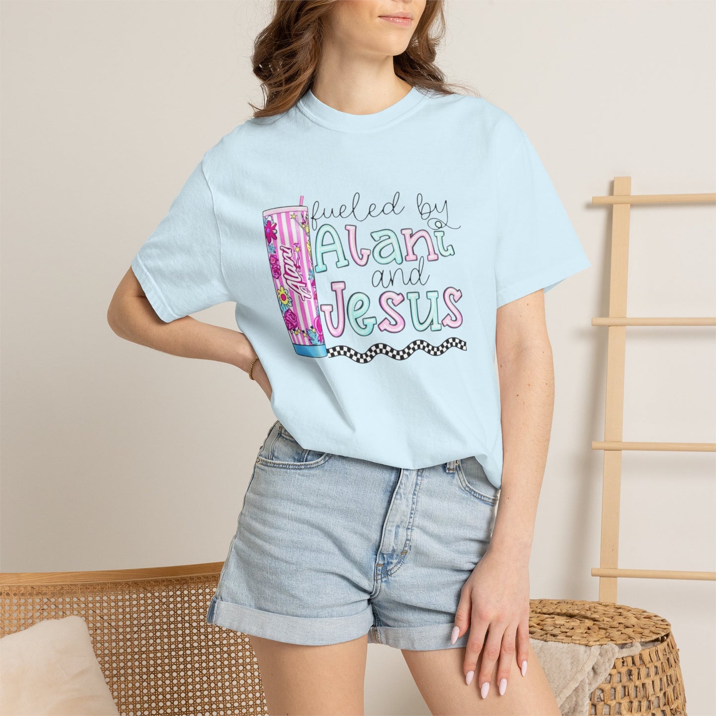 T-Shirt — 'Fueled by Alani and Jesus' Colorful Pastel Graphic Tee