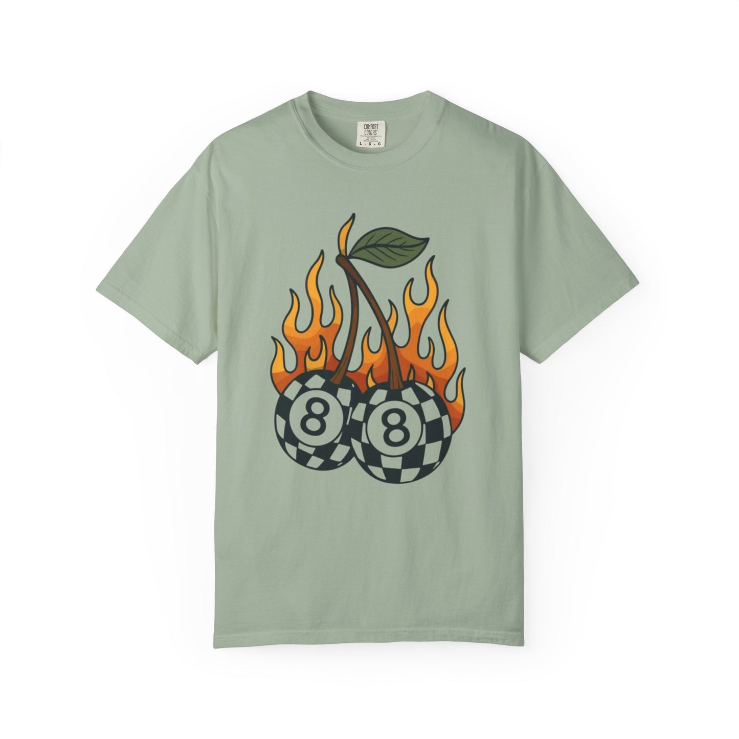 Flaming 8-Ball Cherries T-Shirt | Pool Ball Cherry Graphic