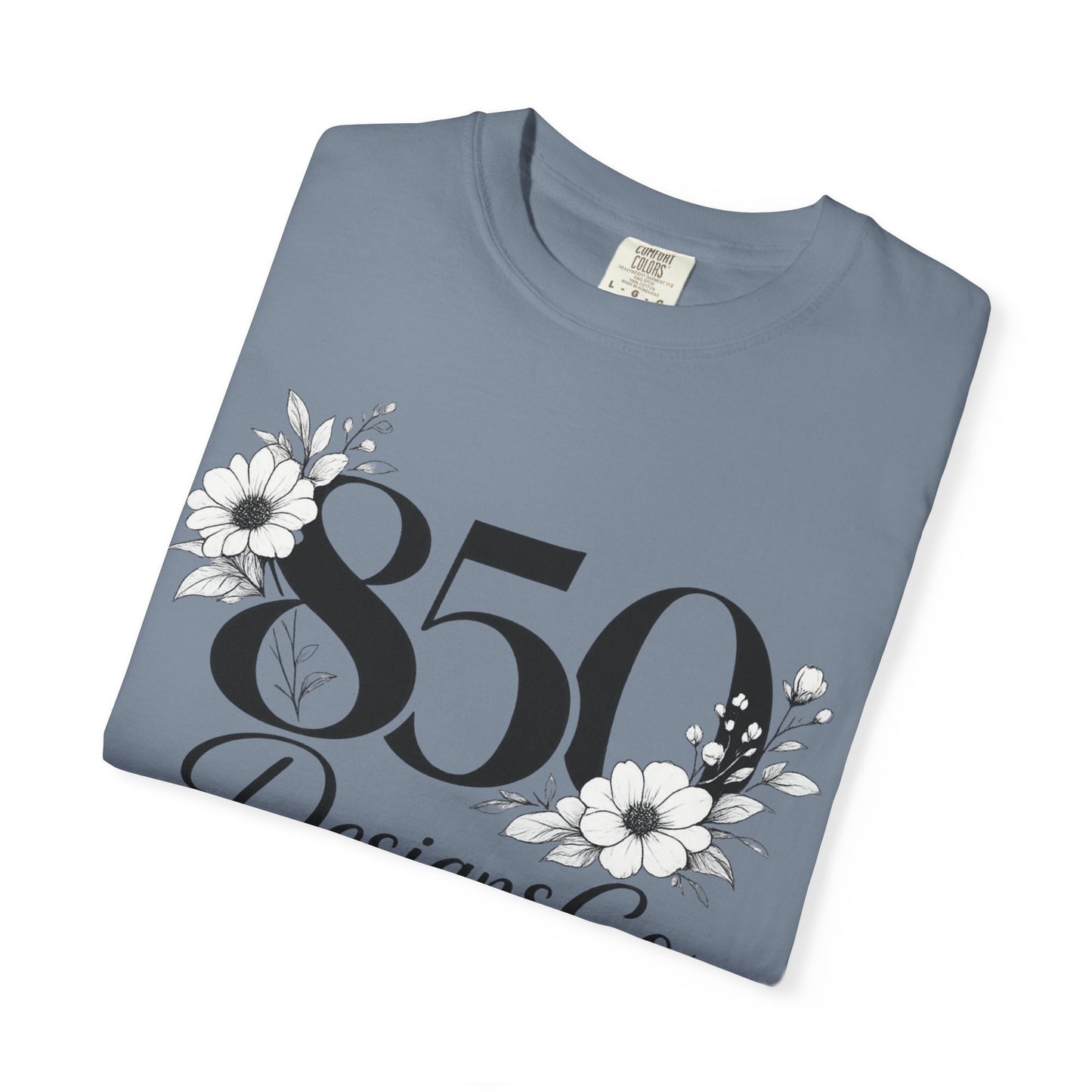 850 Designs Co Floral Logo T-shirt | Script Number Graphic