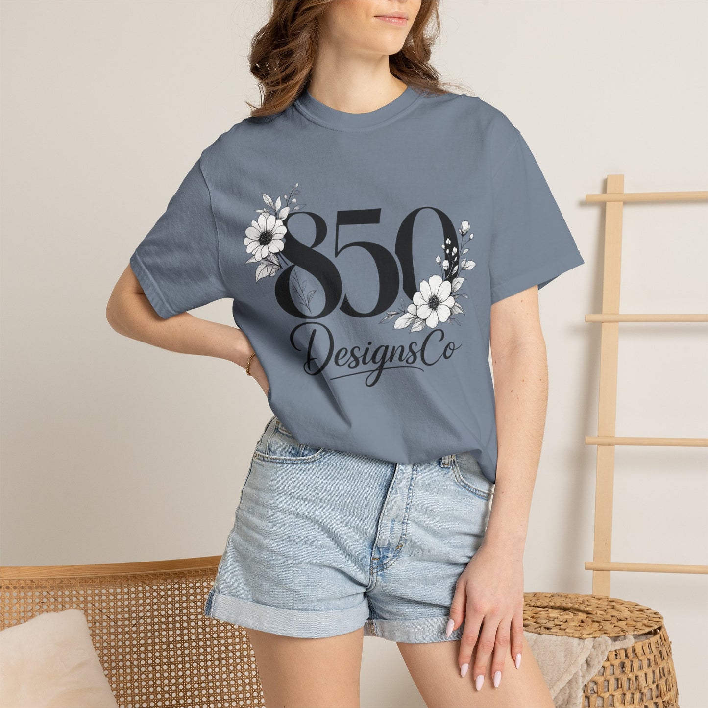 850 Designs Co Floral Logo T-shirt | Script Number Graphic