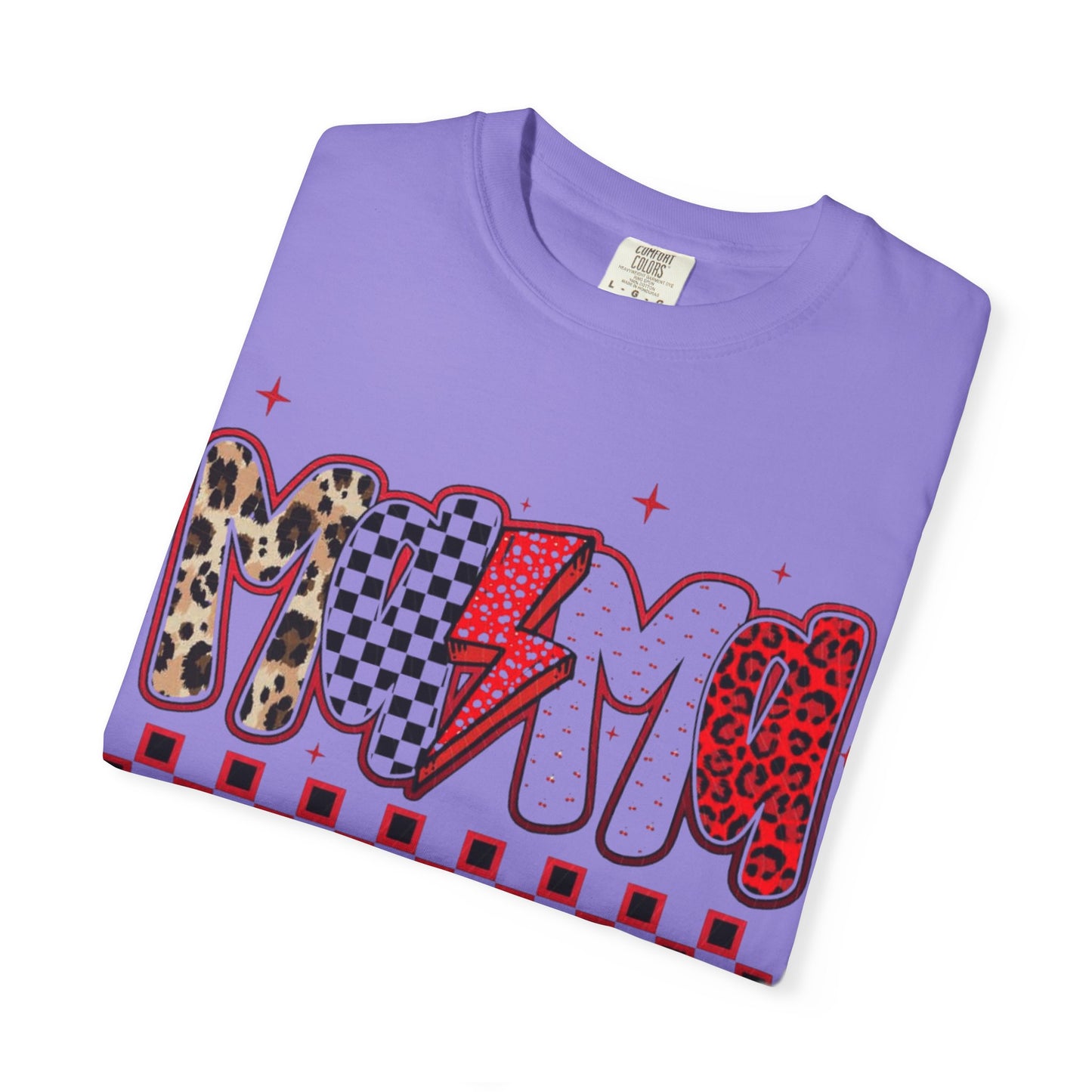 Mama Lightning Bolt Graphic T-Shirt — Playful Leopard & Heart Print