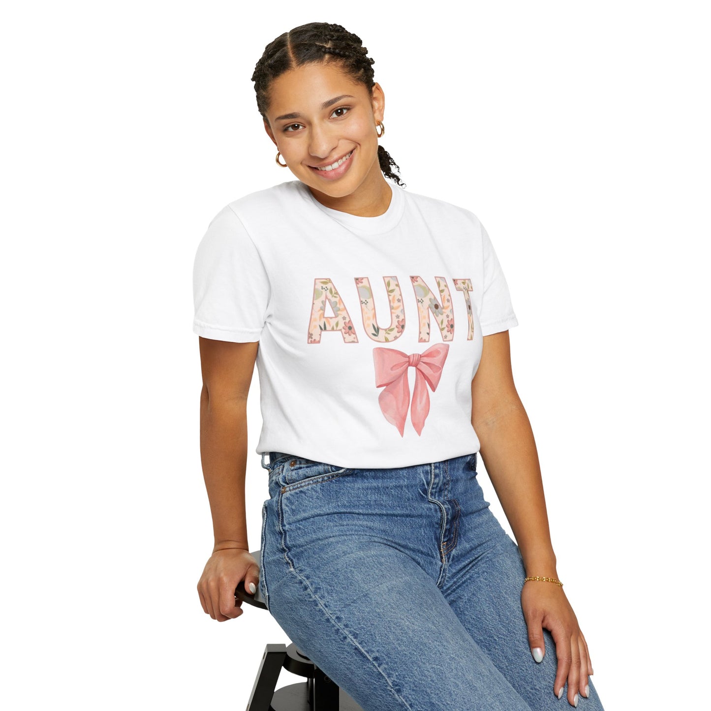 Aunt Floral Bow T-Shirt — Cute Pink Ribbon Aunt Tee
