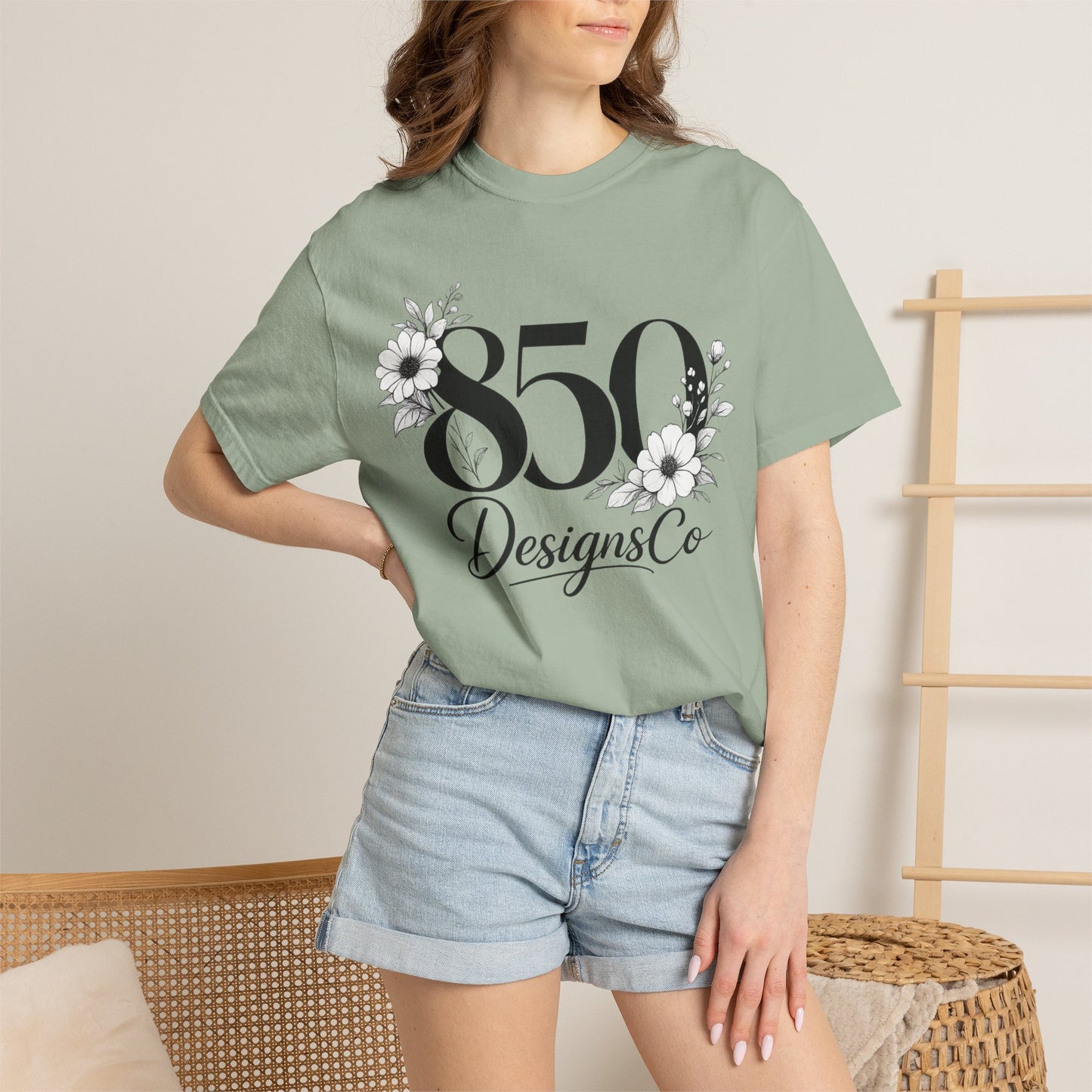 850 Designs Co Floral Logo T-shirt | Script Number Graphic