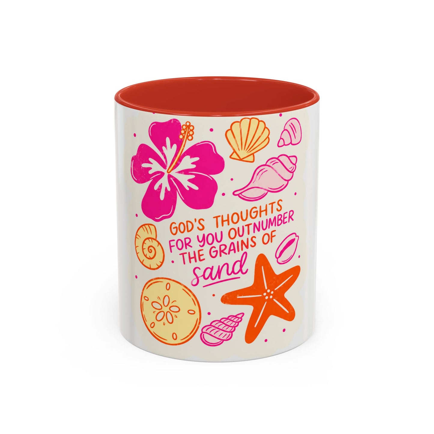 Inspirational Beach Coffee Mug — “God’s Thoughts for You Outnumber the Grains of Sand”
