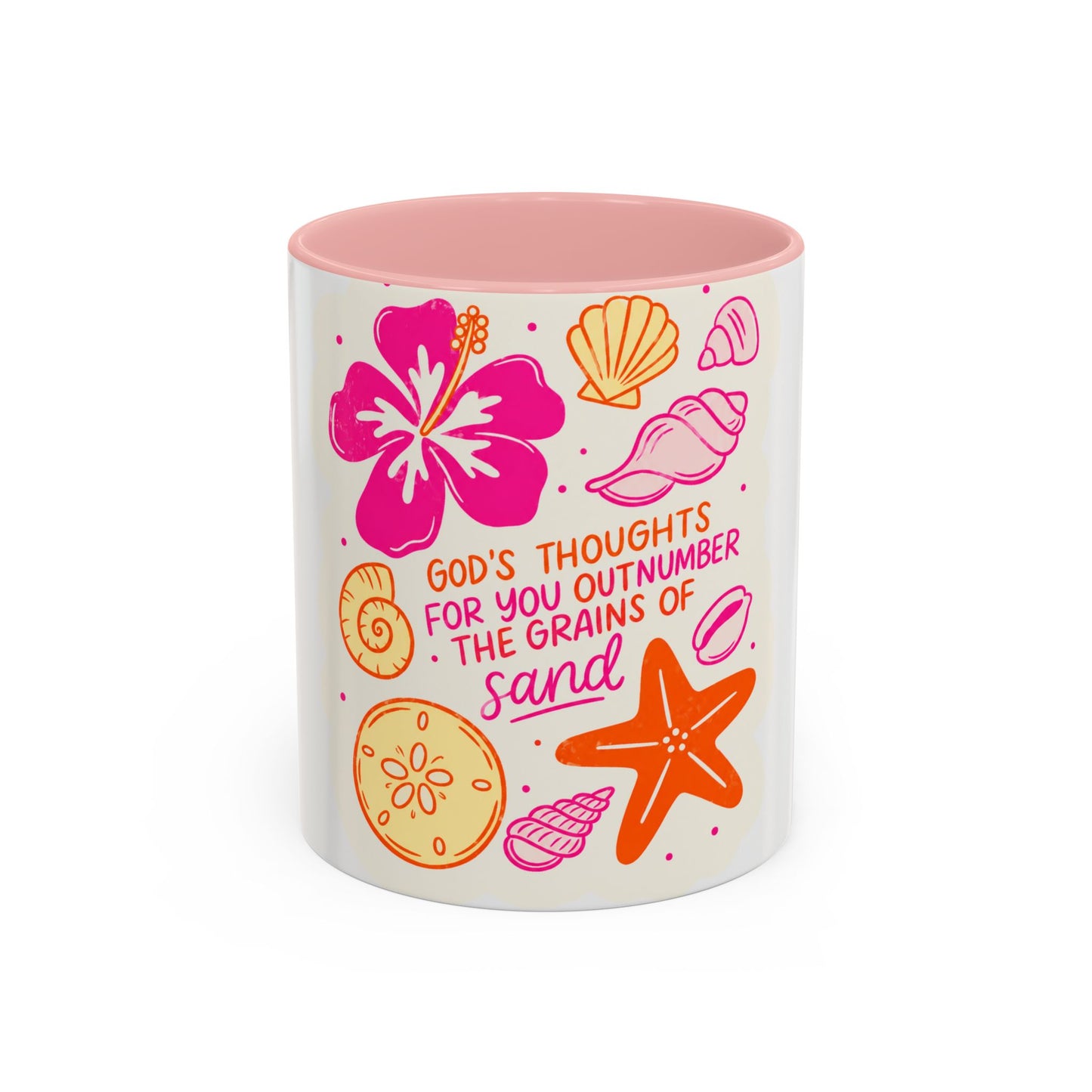 Inspirational Beach Coffee Mug — “God’s Thoughts for You Outnumber the Grains of Sand”