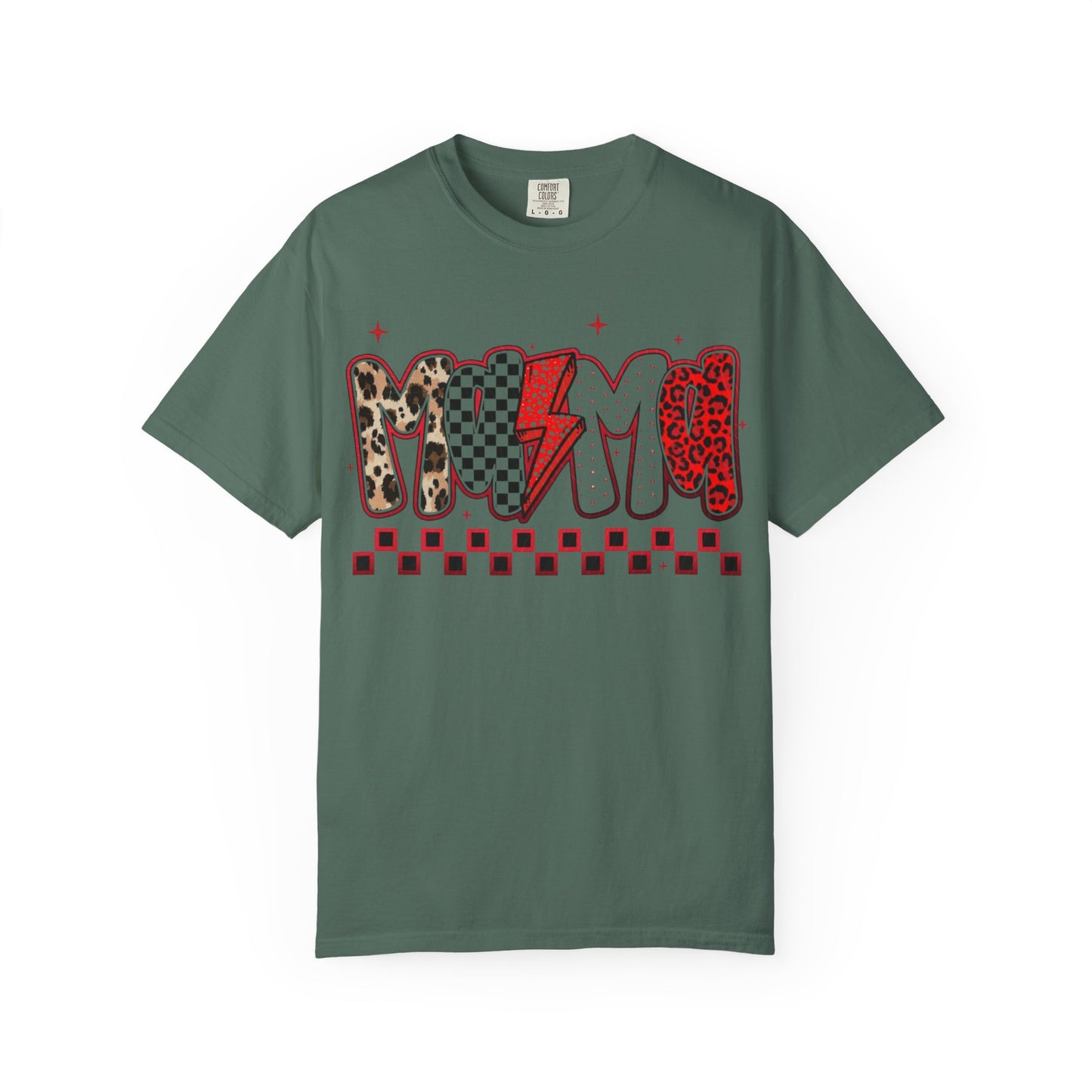 Mama Lightning Bolt Graphic T-Shirt — Playful Leopard & Heart Print