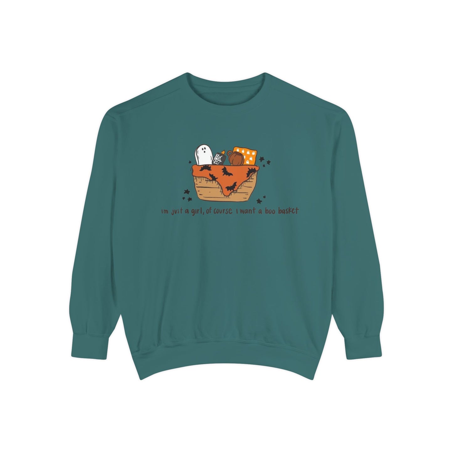Halloween Boo Basket Sweatshirt — 'I'm not a girl, I swear I meant a boo basket' Cozy Halloween Pullover