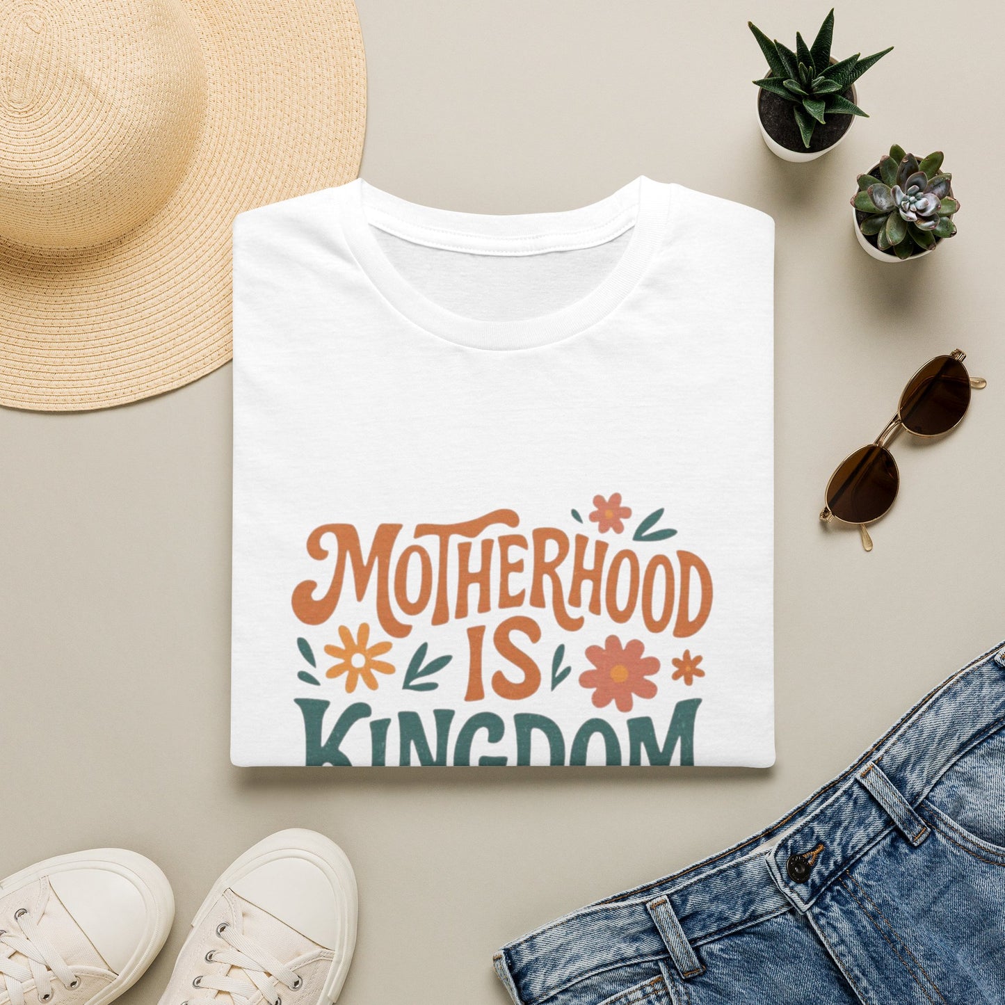 Motherhood Is Kingdom Work T-Shirt — Floral Christian Mom Tee