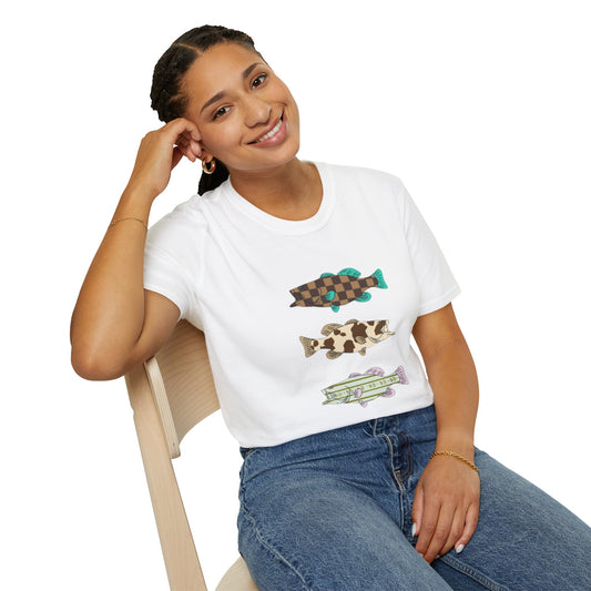 Vintage Patterned Fish T-Shirt — Graphic Trout Trio Tee