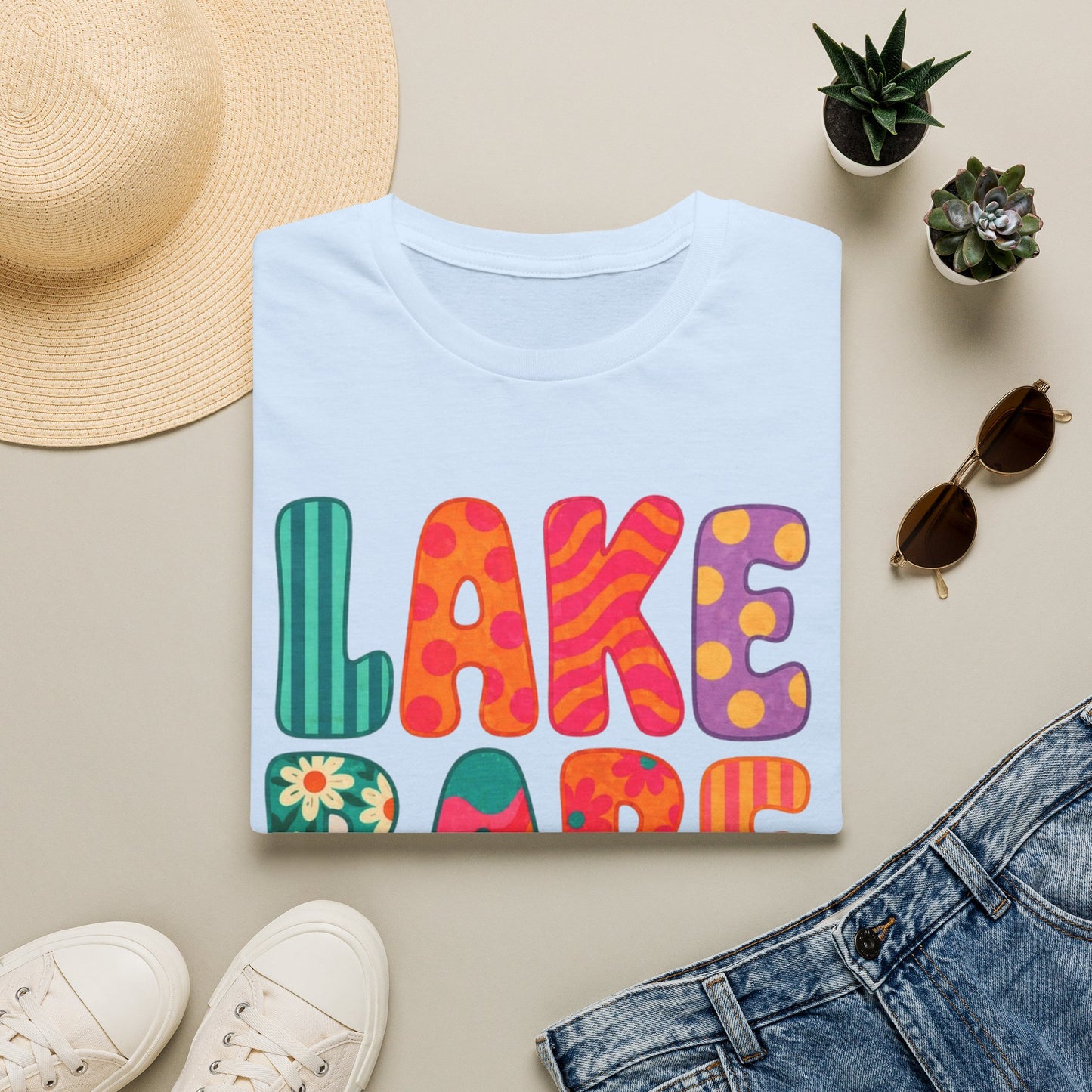 Lake Babe T-Shirt — Retro Floral Colorblock Graphic Tee for Summer & Lake Days