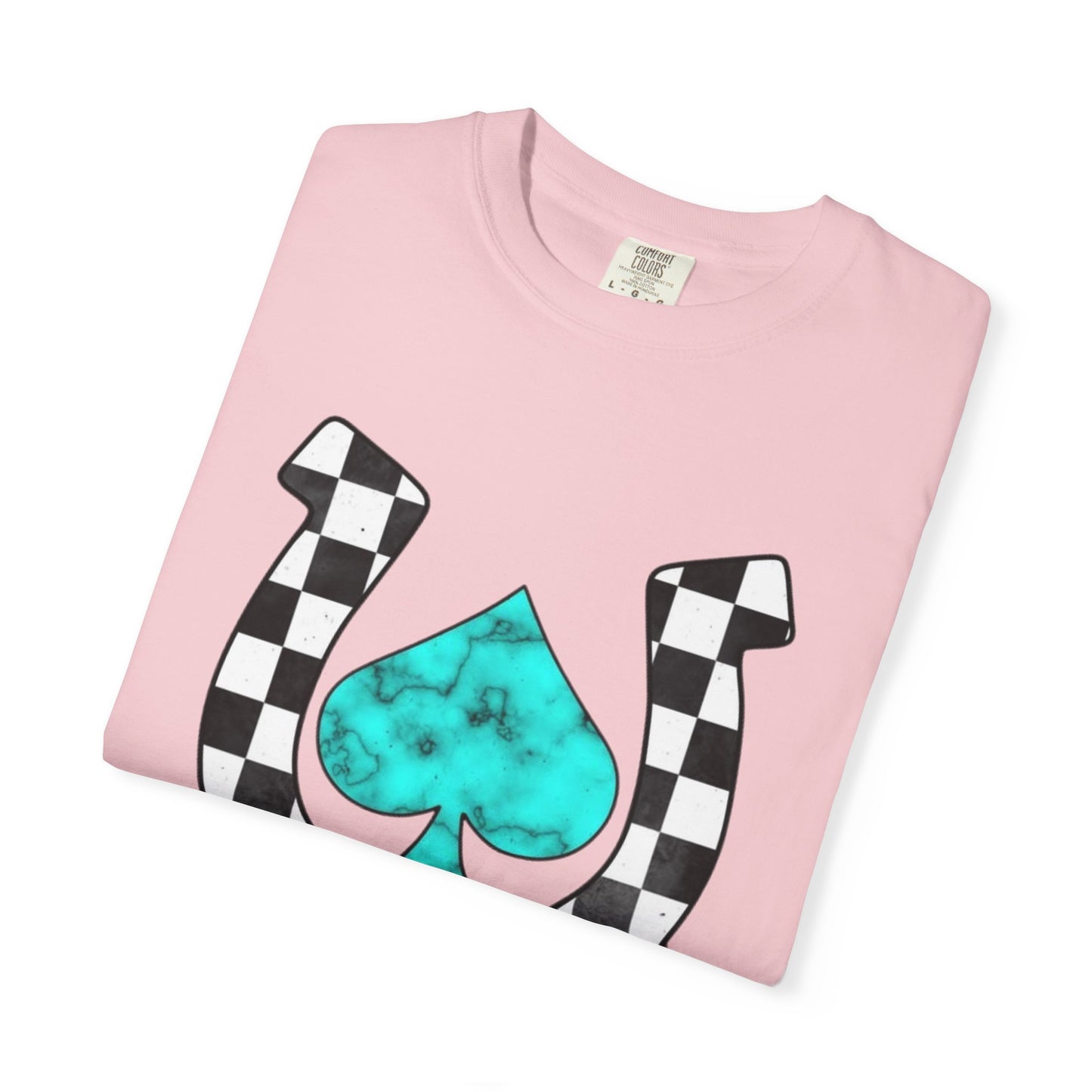 Checkerboard Horseshoe with Turquoise Spade T-Shirt | Drip Fringe Graphic