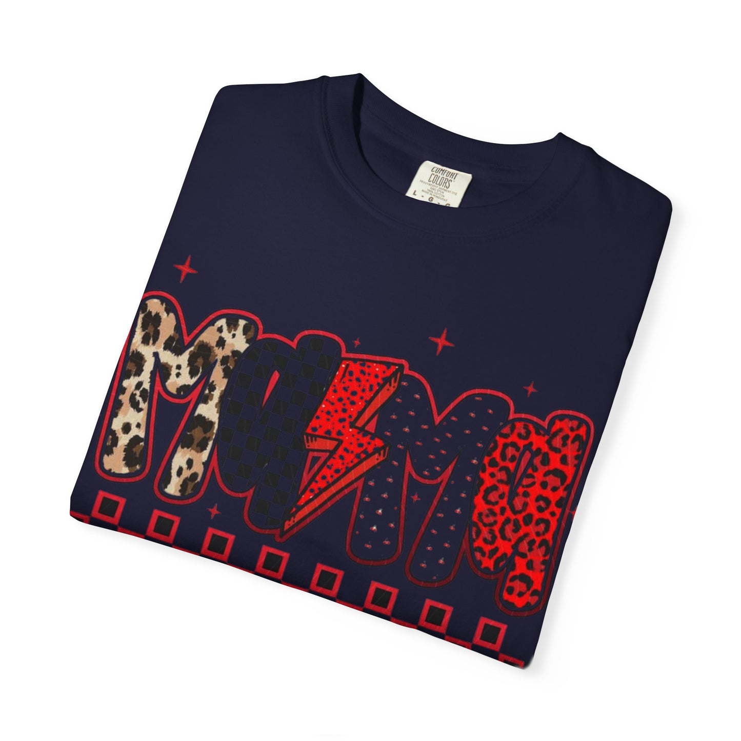Mama Lightning Bolt Graphic T-Shirt — Playful Leopard & Heart Print