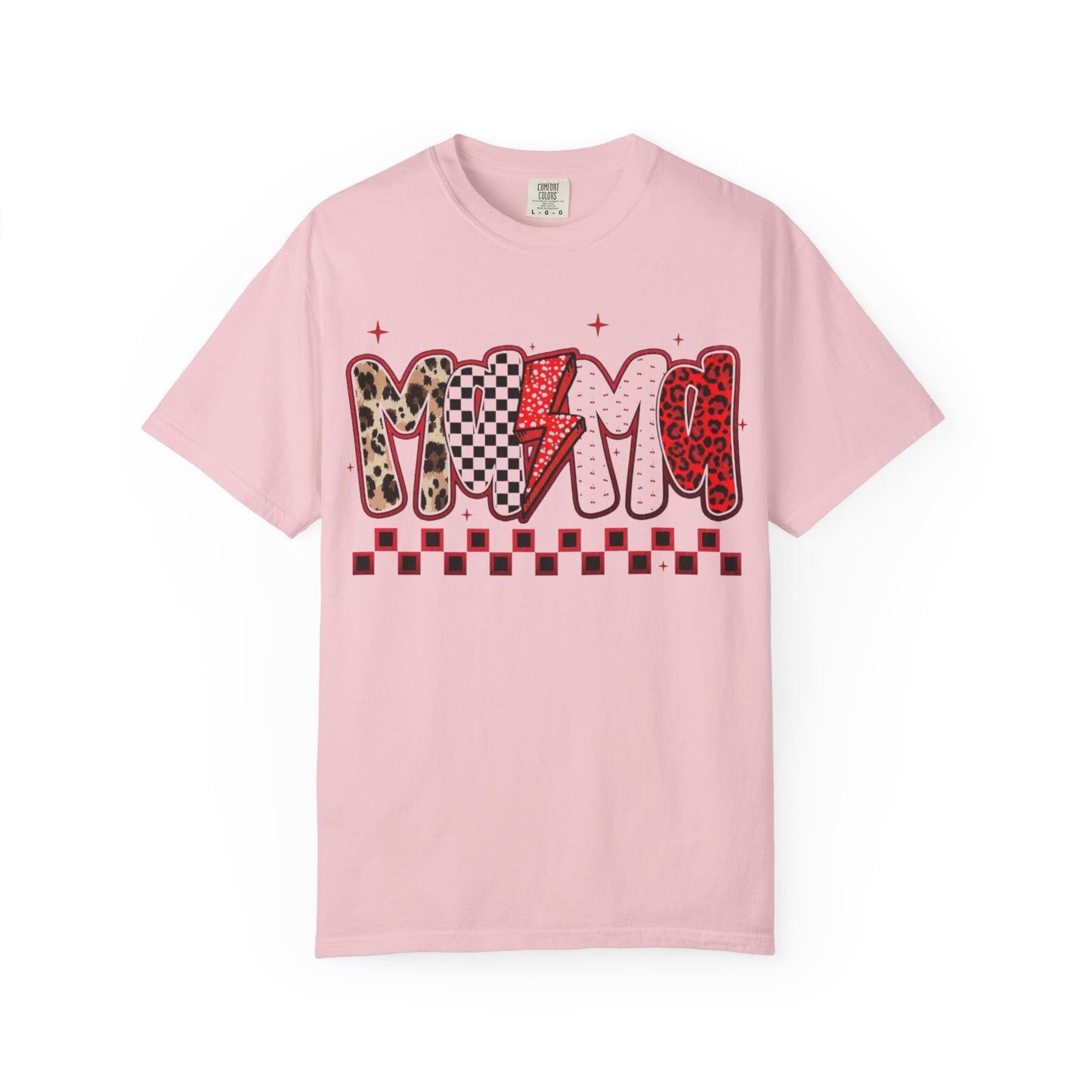 Mama Lightning Bolt Graphic T-Shirt — Playful Leopard & Heart Print