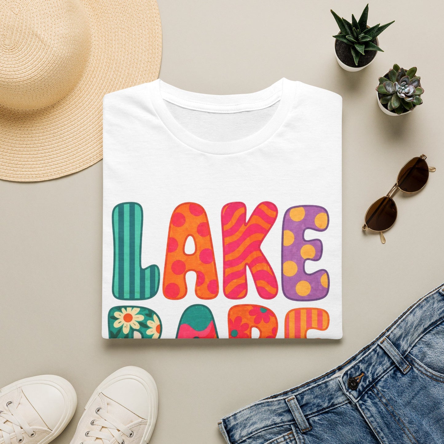 Lake Babe T-Shirt — Retro Floral Colorblock Graphic Tee for Summer & Lake Days