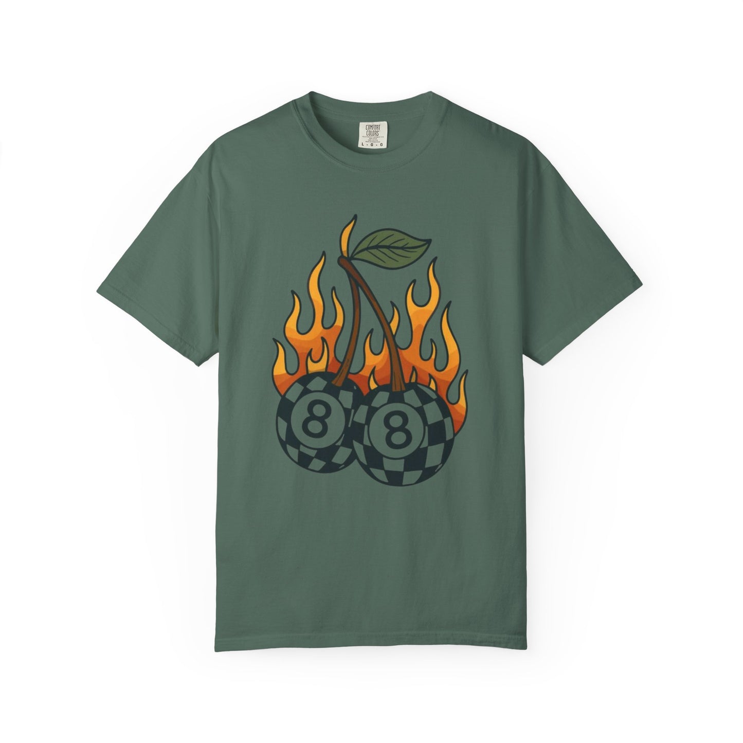 Flaming 8-Ball Cherries T-Shirt | Pool Ball Cherry Graphic