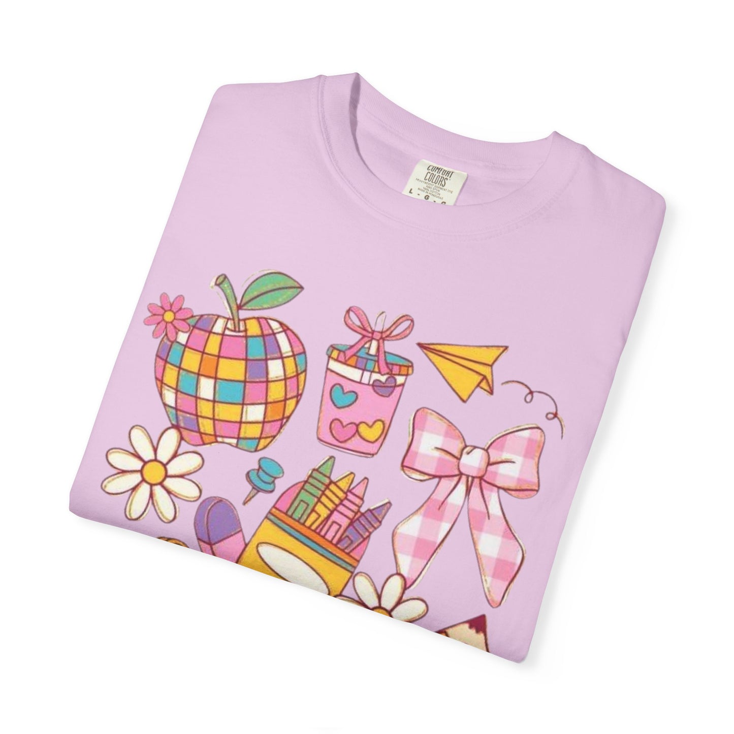 Back-to-School Cute Supplies T-Shirt — Colorful Pencil, Backpack & Apple Design