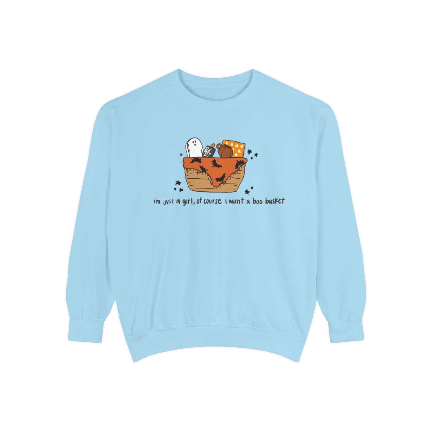 Halloween Boo Basket Sweatshirt — 'I'm not a girl, I swear I meant a boo basket' Cozy Halloween Pullover