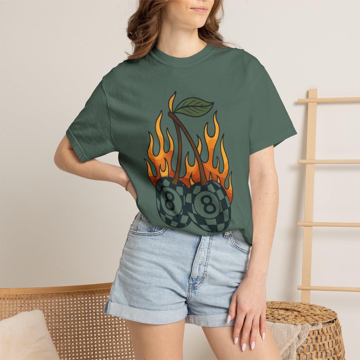 Flaming 8-Ball Cherries T-Shirt | Pool Ball Cherry Graphic