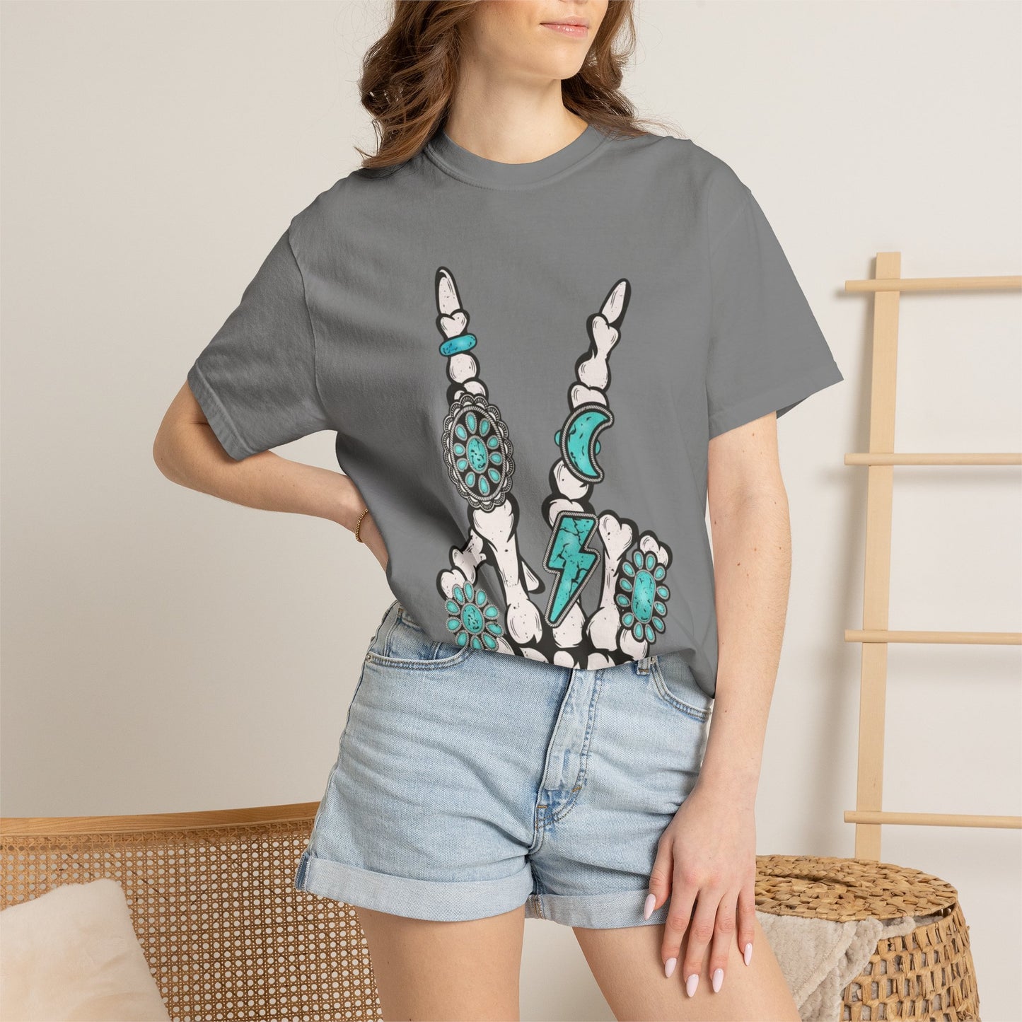 Skeleton Hand Rock 'n' Flower T-Shirt