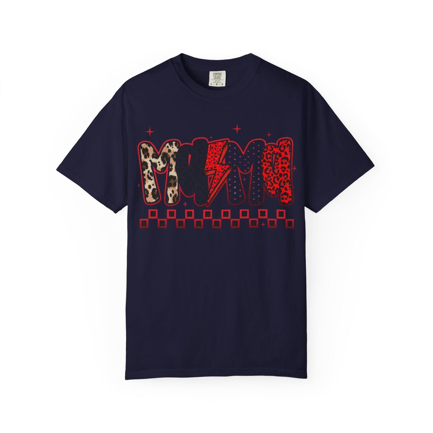 Mama Lightning Bolt Graphic T-Shirt — Playful Leopard & Heart Print