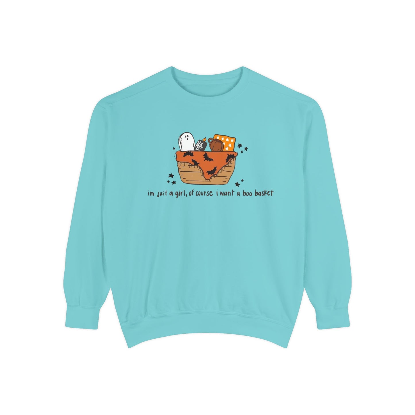 Halloween Boo Basket Sweatshirt — 'I'm not a girl, I swear I meant a boo basket' Cozy Halloween Pullover