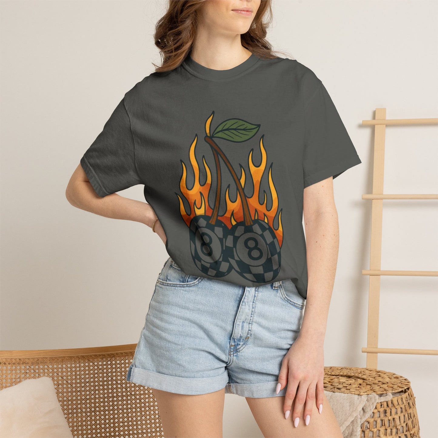 Flaming 8-Ball Cherries T-Shirt | Pool Ball Cherry Graphic