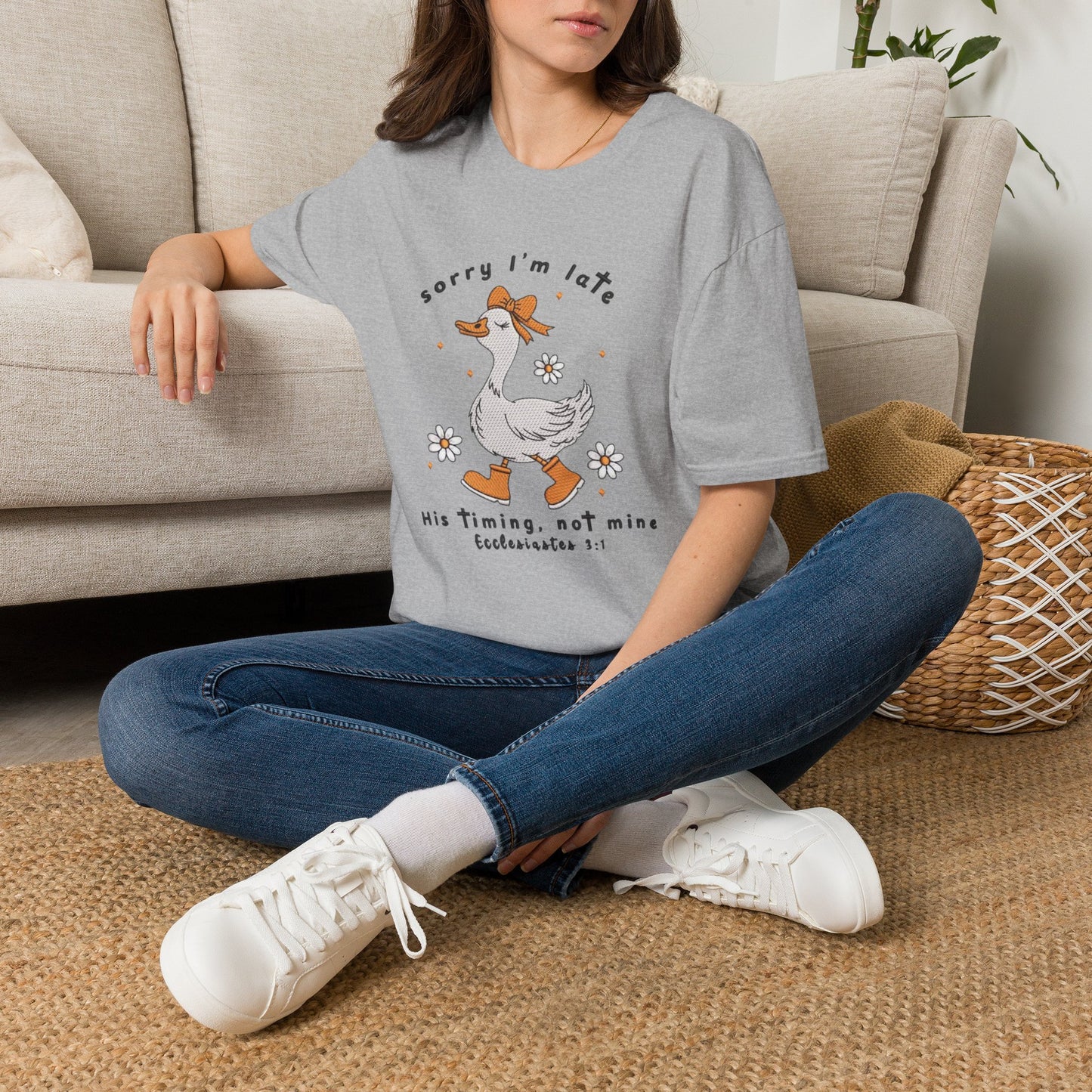 Sorry I'm Late Goose T-Shirt — Cute Floral Duck Graphic Tee