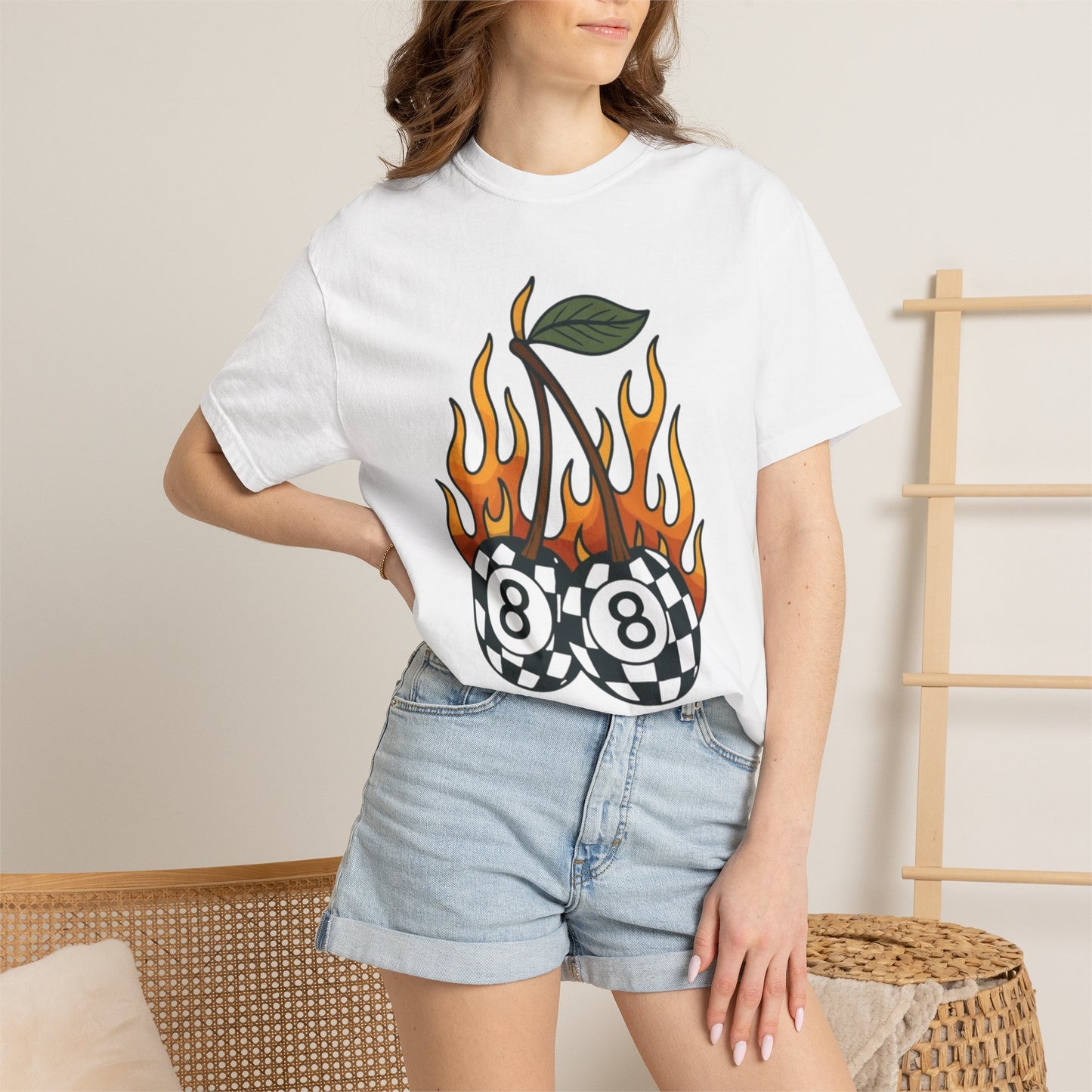 Flaming 8-Ball Cherries T-Shirt | Pool Ball Cherry Graphic