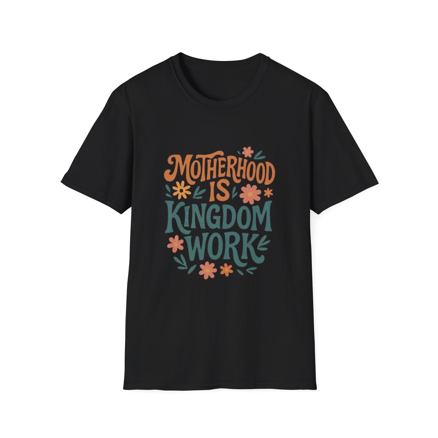 Motherhood Is Kingdom Work T-Shirt — Floral Christian Mom Tee