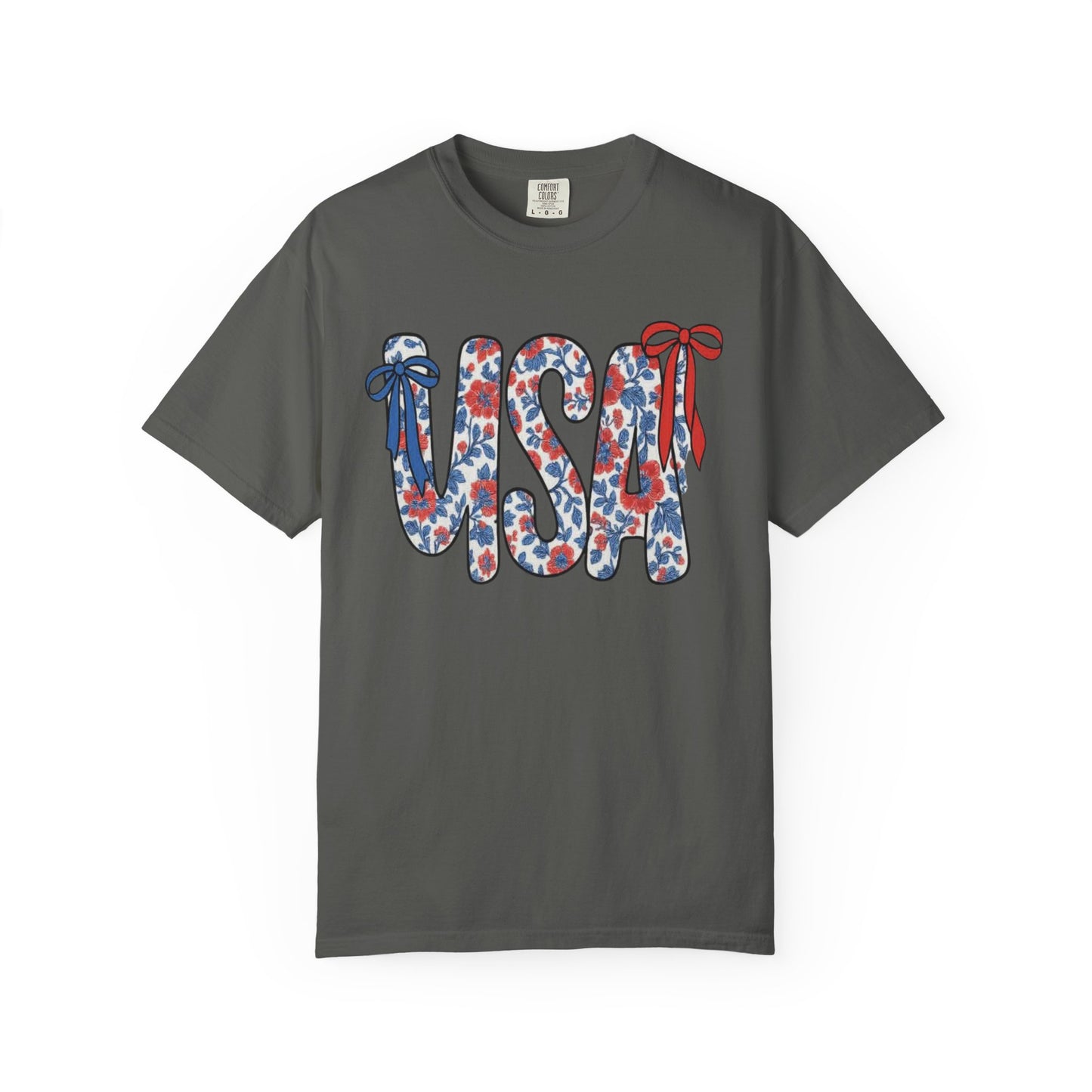 USA Floral Bow T-Shirt — Patriotic Fourth of July Tee