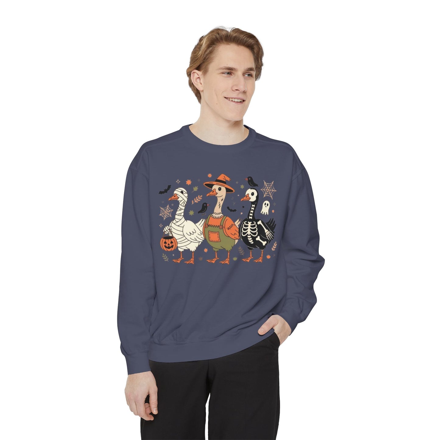 Halloween Goose Squad Sweatshirt — Cute Spooky Ducks Trick-or-Treat Graphic