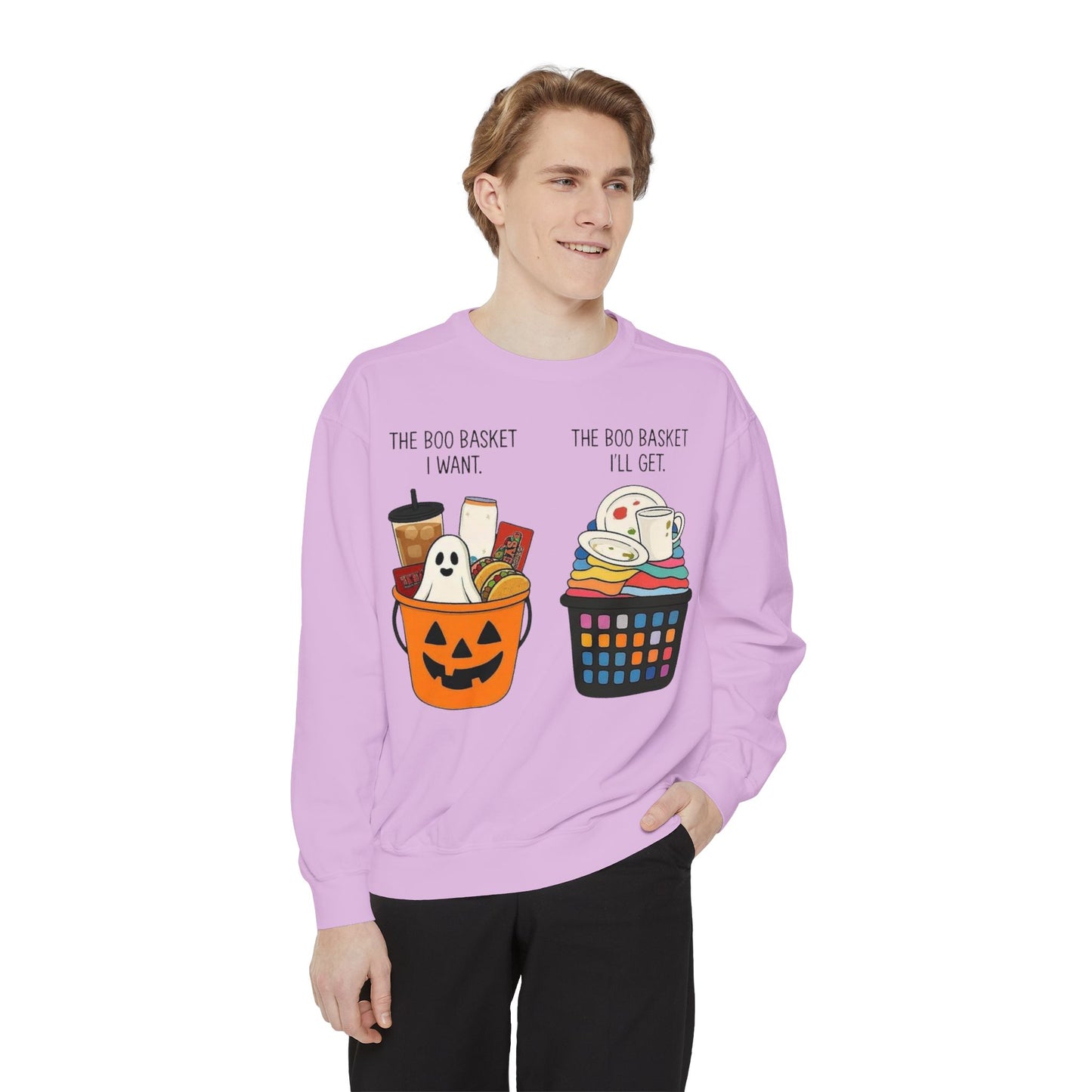 Halloween Candy Bucket Sweatshirt — "The Boo Basket I Want / The Boo Basket I’ll Get"