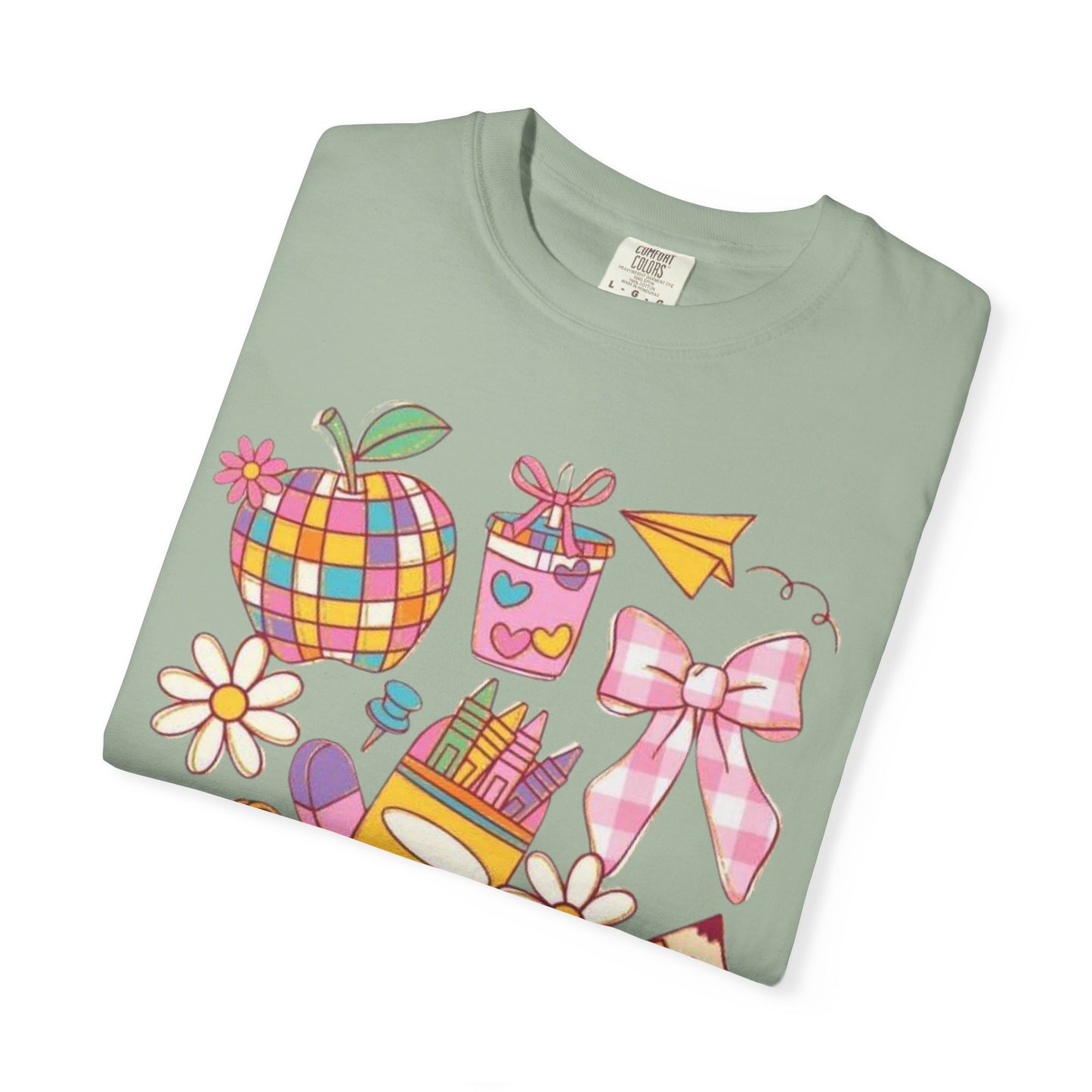 Back-to-School Cute Supplies T-Shirt — Colorful Pencil, Backpack & Apple Design