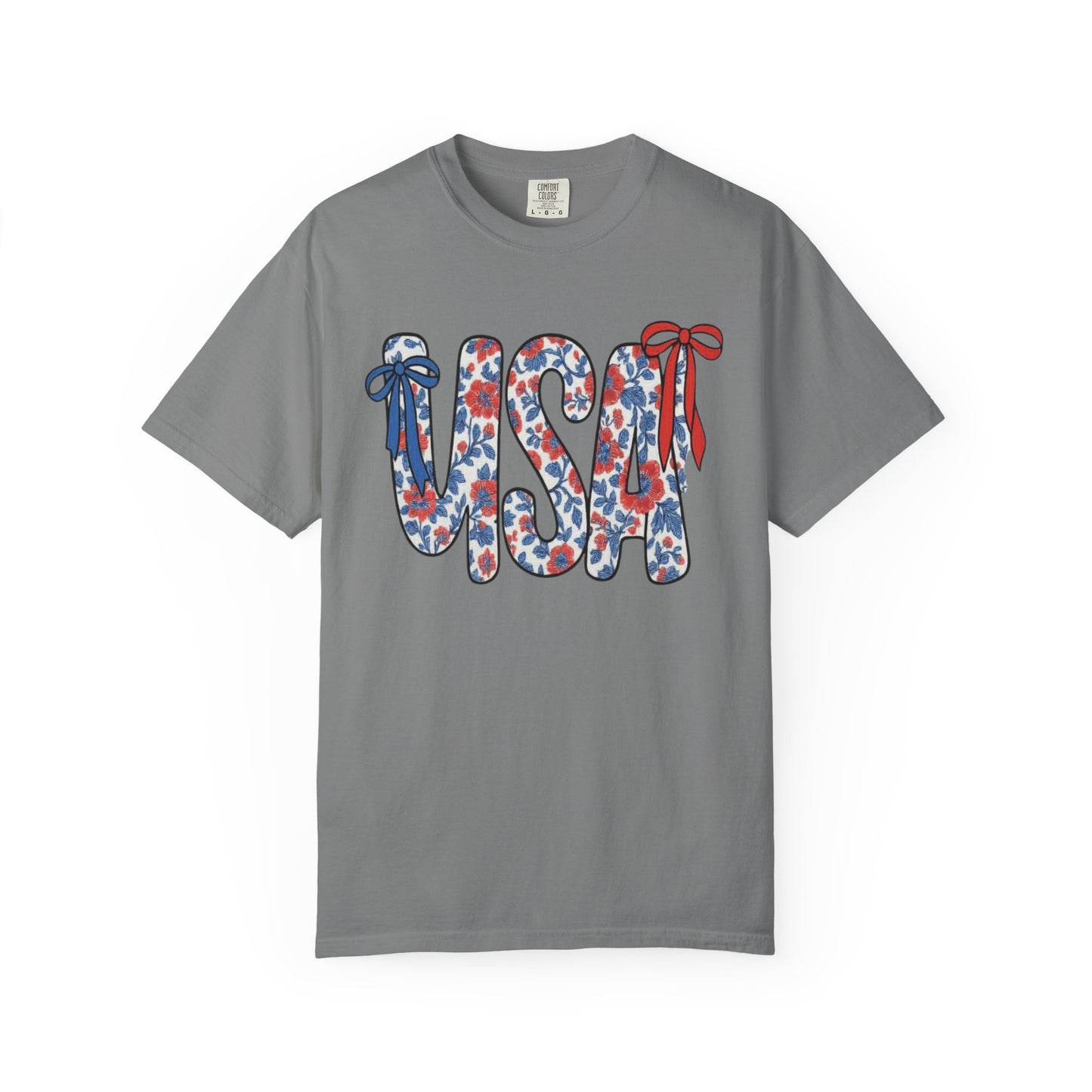 USA Floral Bow T-Shirt — Patriotic Fourth of July Tee