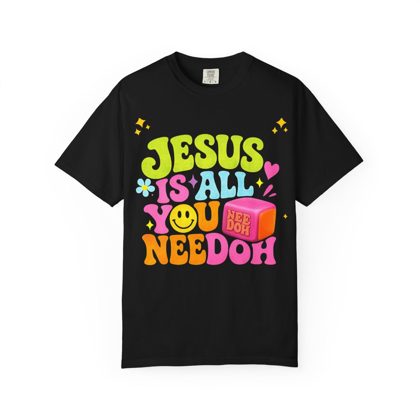 Christian T-Shirt — "Jesus Is All You Need" Colorful Retro Graphic Tee