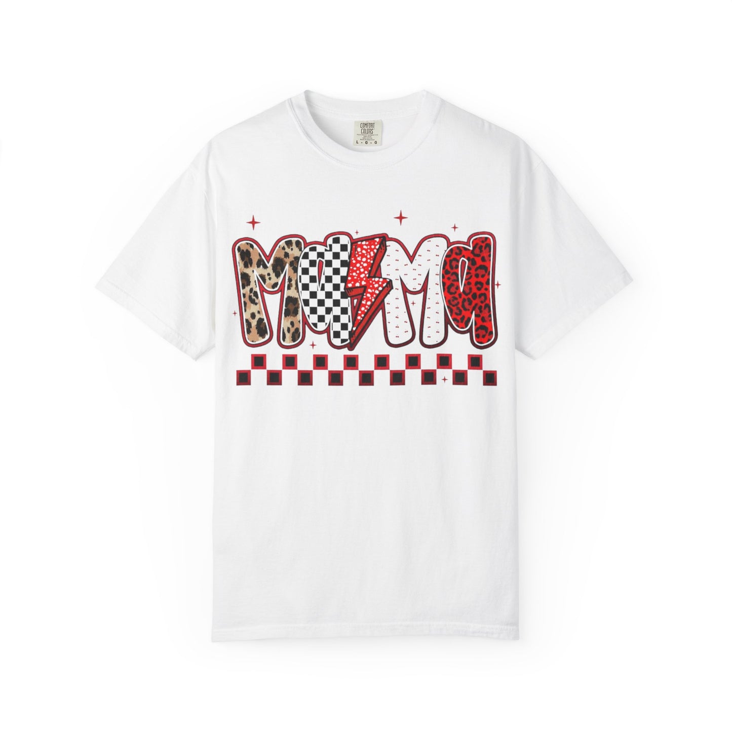 Mama Lightning Bolt Graphic T-Shirt — Playful Leopard & Heart Print