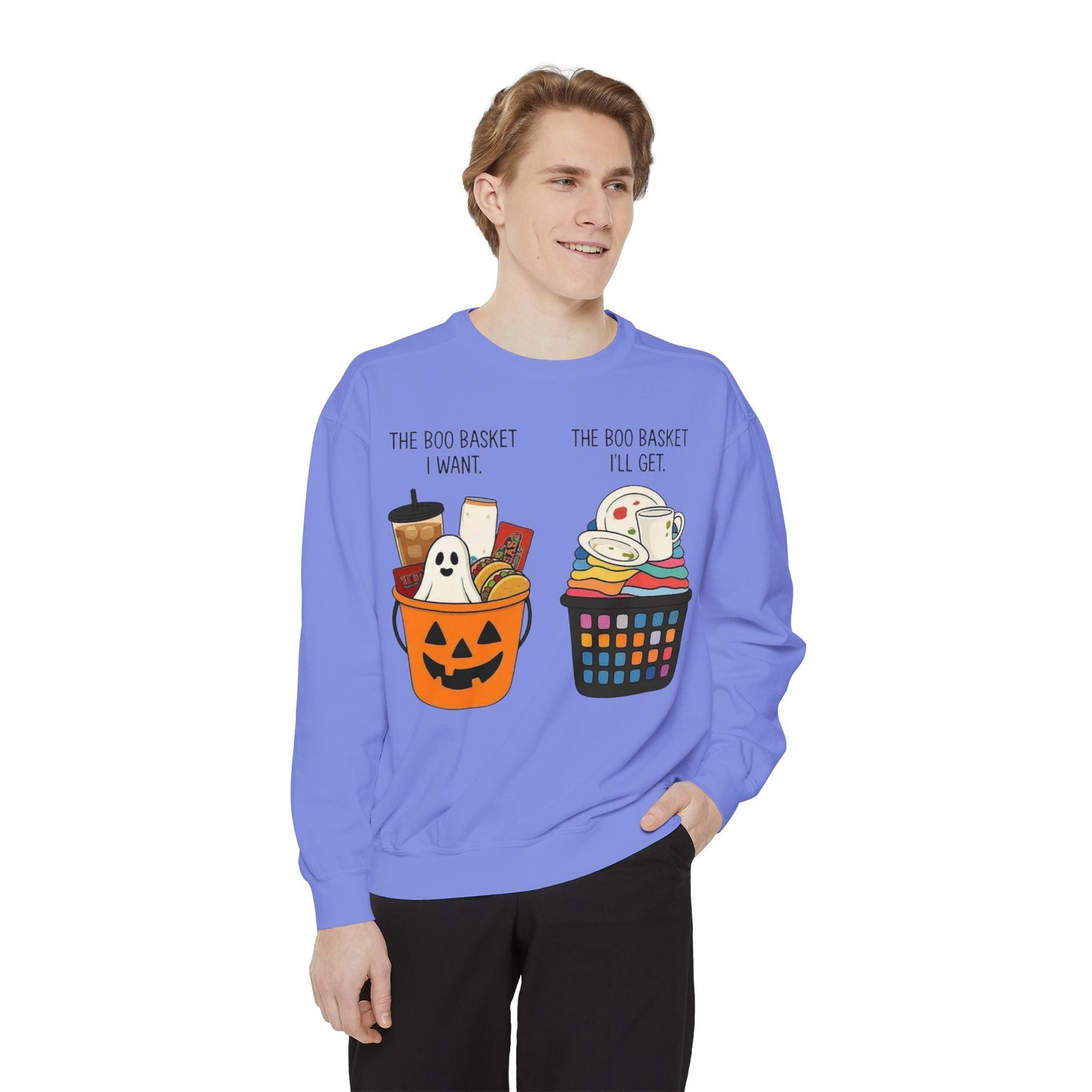 Halloween Candy Bucket Sweatshirt — "The Boo Basket I Want / The Boo Basket I’ll Get"