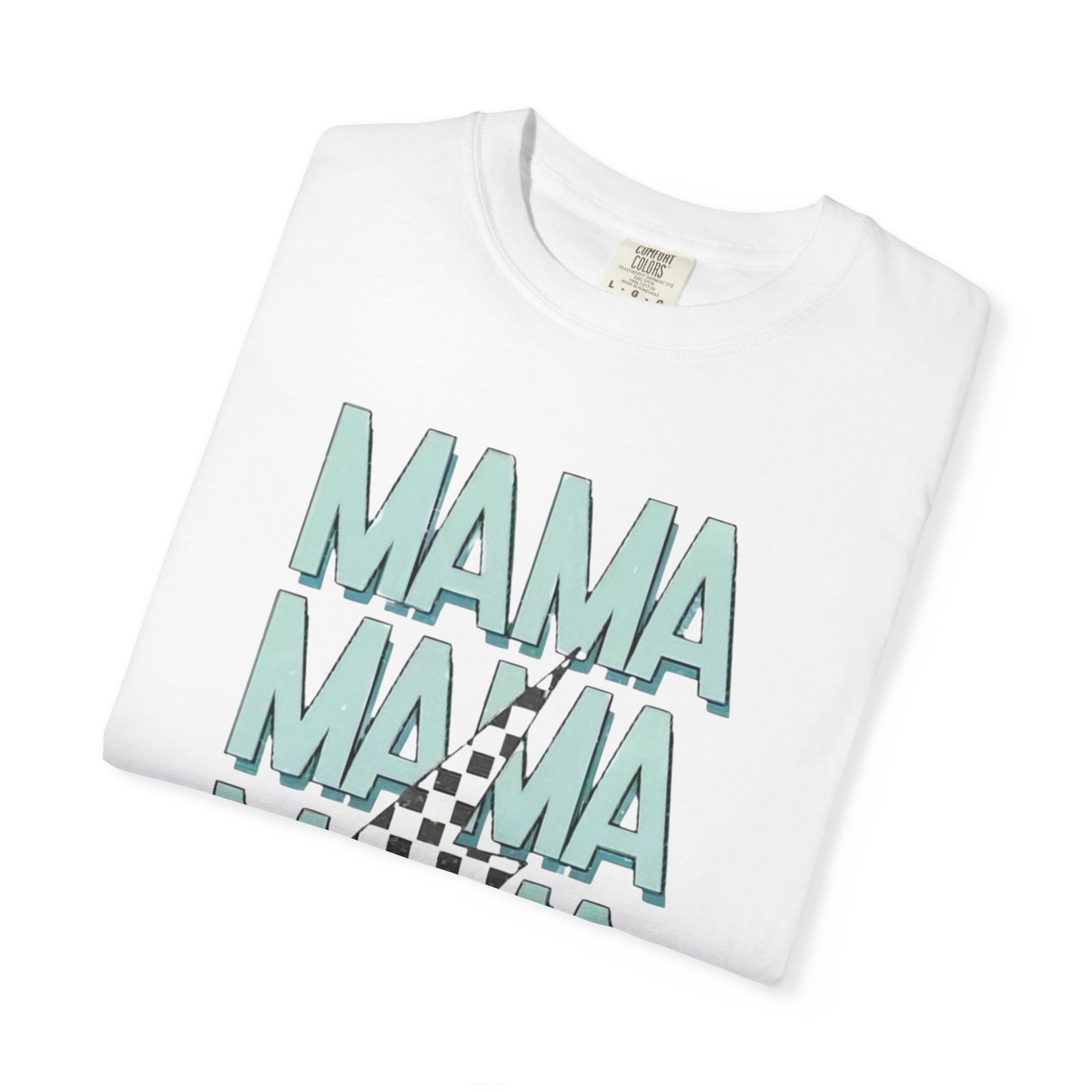 Mama Repeat Graphic T-Shirt — Checker Accent Mother's Day Tee